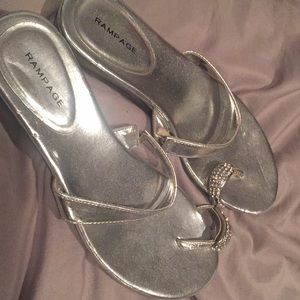 Silver sandals with jeweled toe